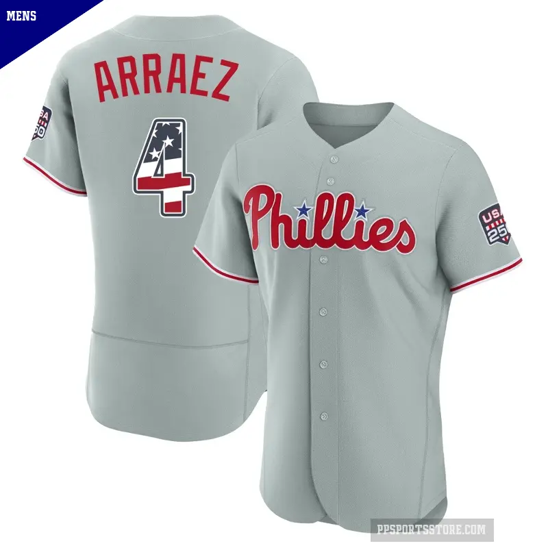 Men's No.4 Luis Arraez Philadelphia Phillies Gray Authentic USA 250 Fourth Of July Road Stadium Jersey