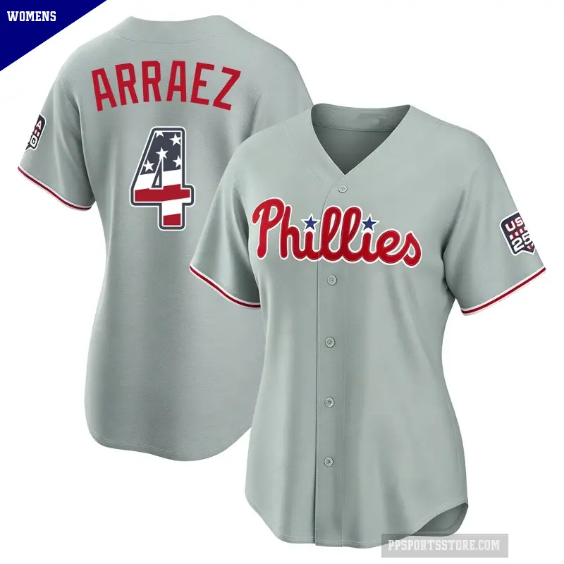 Women's No.4 Luis Arraez Philadelphia Phillies Gray Limited USA 250 Fourth Of July Road Stadium Jersey