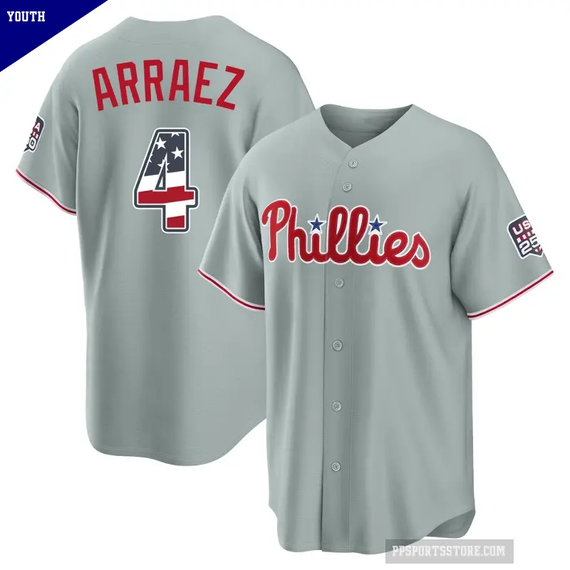 Youth No.4 Luis Arraez Philadelphia Phillies Gray Limited USA 250 Fourth Of July Road Stadium Jersey